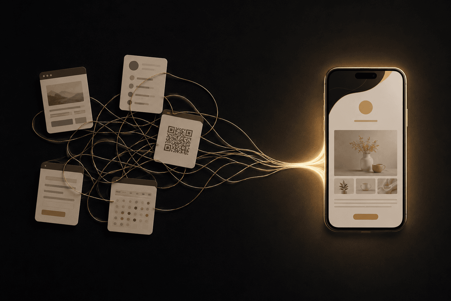 Your scattered links, forms and QR — all flowing into one beautiful QRYZEN page